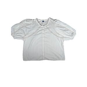 NWT GAP Ruffle Pintuck Shirt L New Off-White Button Up Easy Fit Lightweight Lace